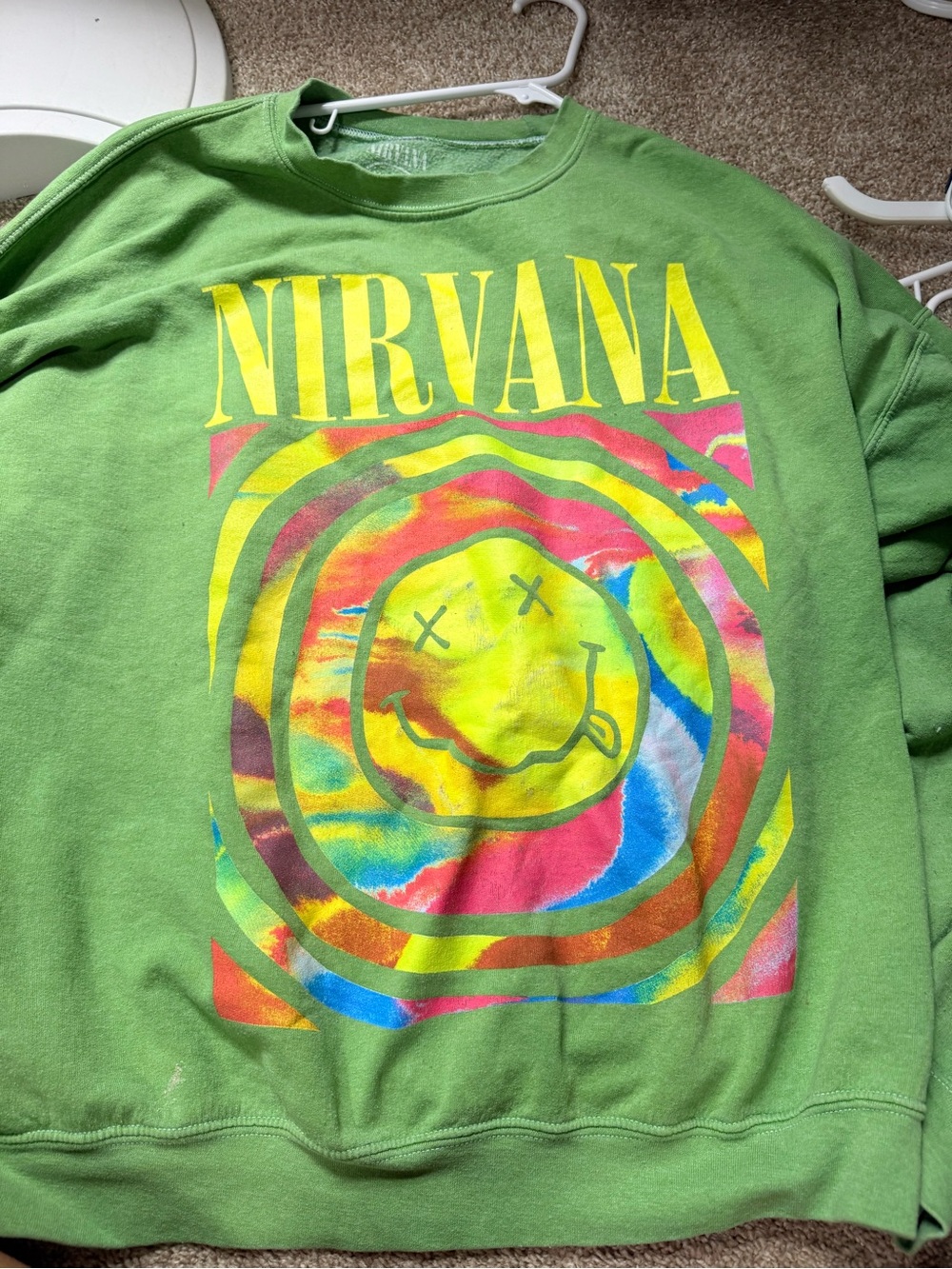 Urban Outfitters Green Nirvana Tie-Dye Smiley Crewneck Sweatshirt